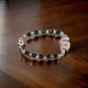 Dragon Bracelet!!~~ 7 inches Green and Silver